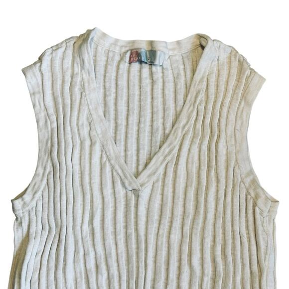 Free People Beach Women’s L Ivory Ribbed Knit Sweater Vest Veda Stretch Relaxed - Picture 4 of 12